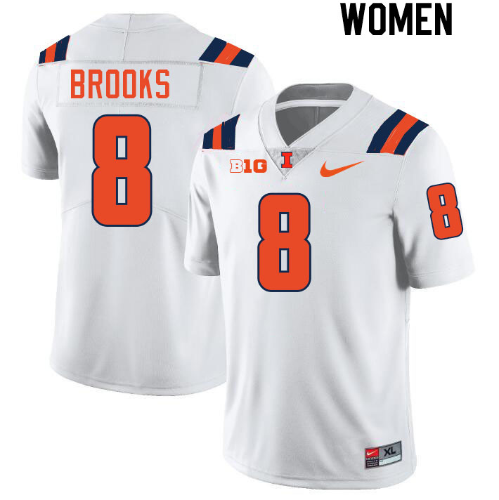 Women #8 Terrance Brooks Illinois Fighting Illini College Football Jerseys Stitched-White